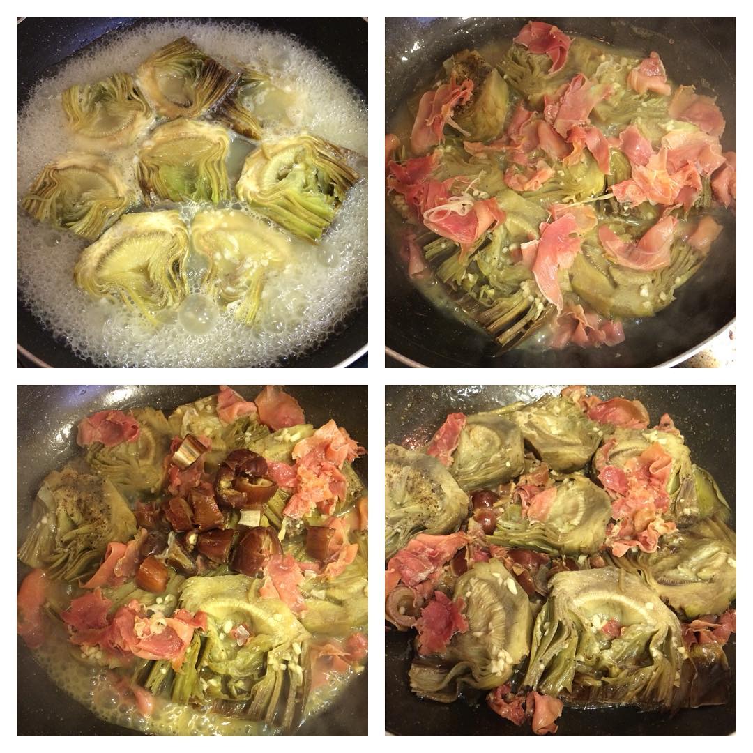 Alcachofas cocidas con jamón y dátiles "fit"