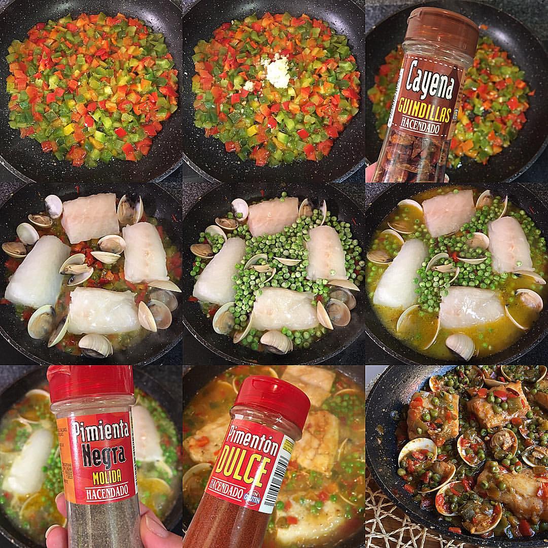 Bacalao y almejas con guisantes