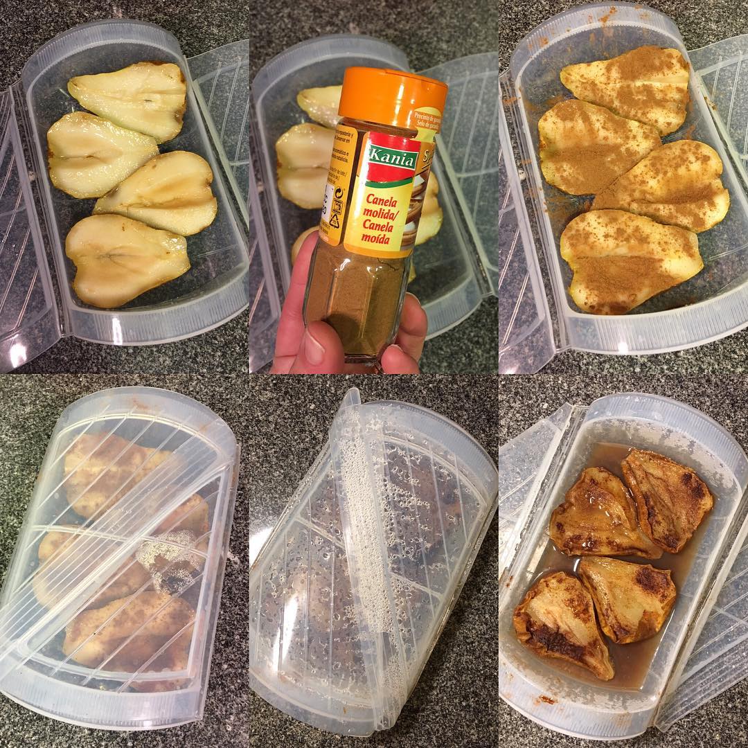 Peras con canela y nueces al microondas