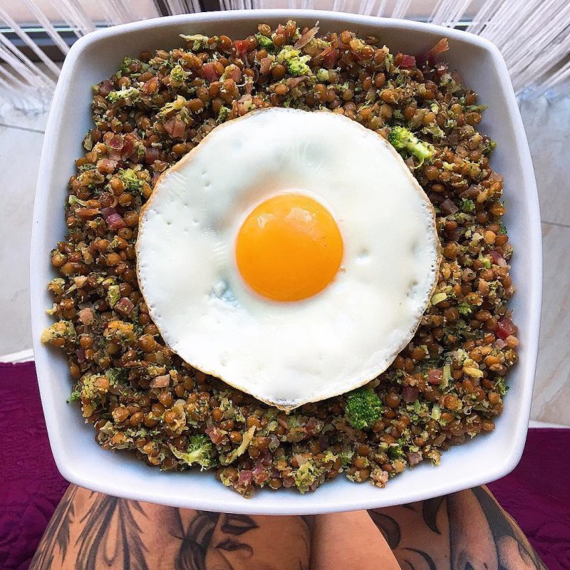 Lentejas con brócoli y jamón