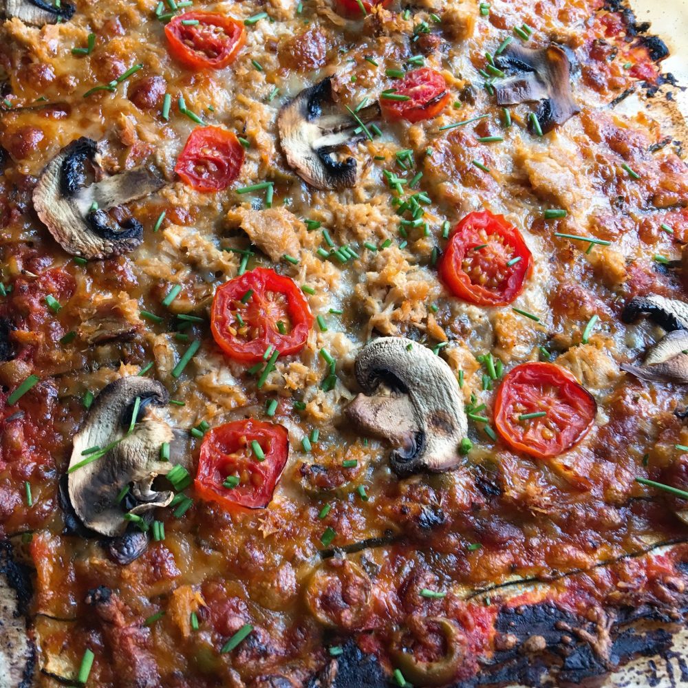 Calabacín "a lo pizza de atún y champiñones"
