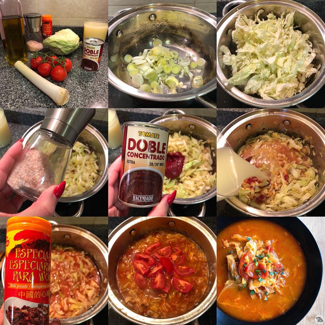 Sopa de tomate y col