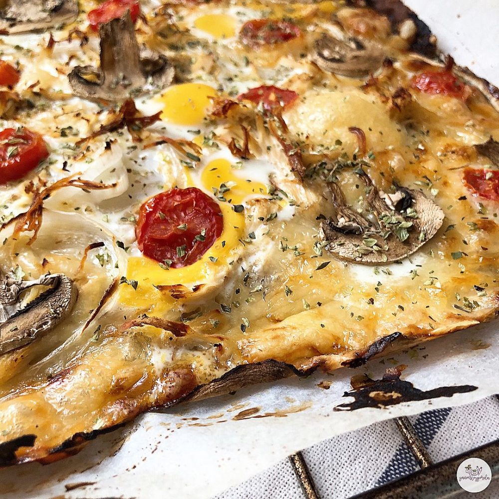 Berenjepizza con verduras y pollo