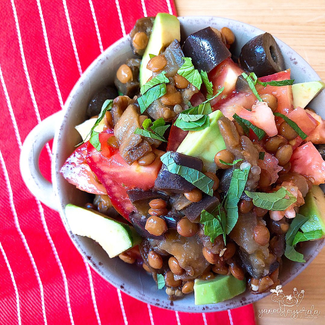 ensalada de berenjenas y lentejas