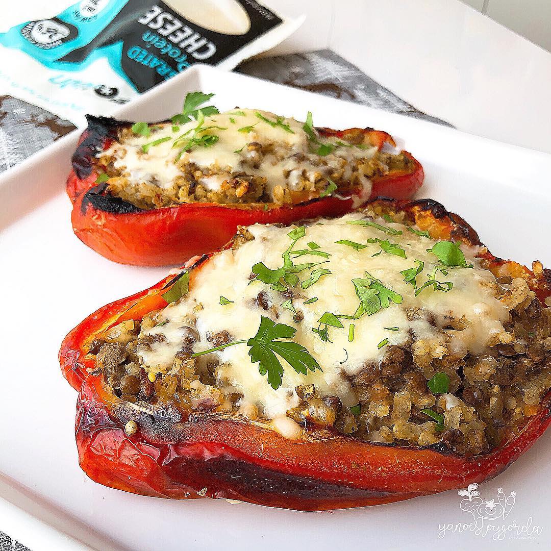 pimientos rellenos de lentejas y arroz