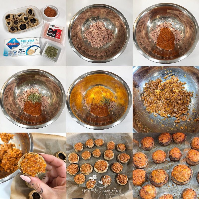 CHAMPIÑONES RELLENOS DE ATÚN Y TOMATE CHAMPIÑONES RELLENOS DE ATÚN Y TOMATE