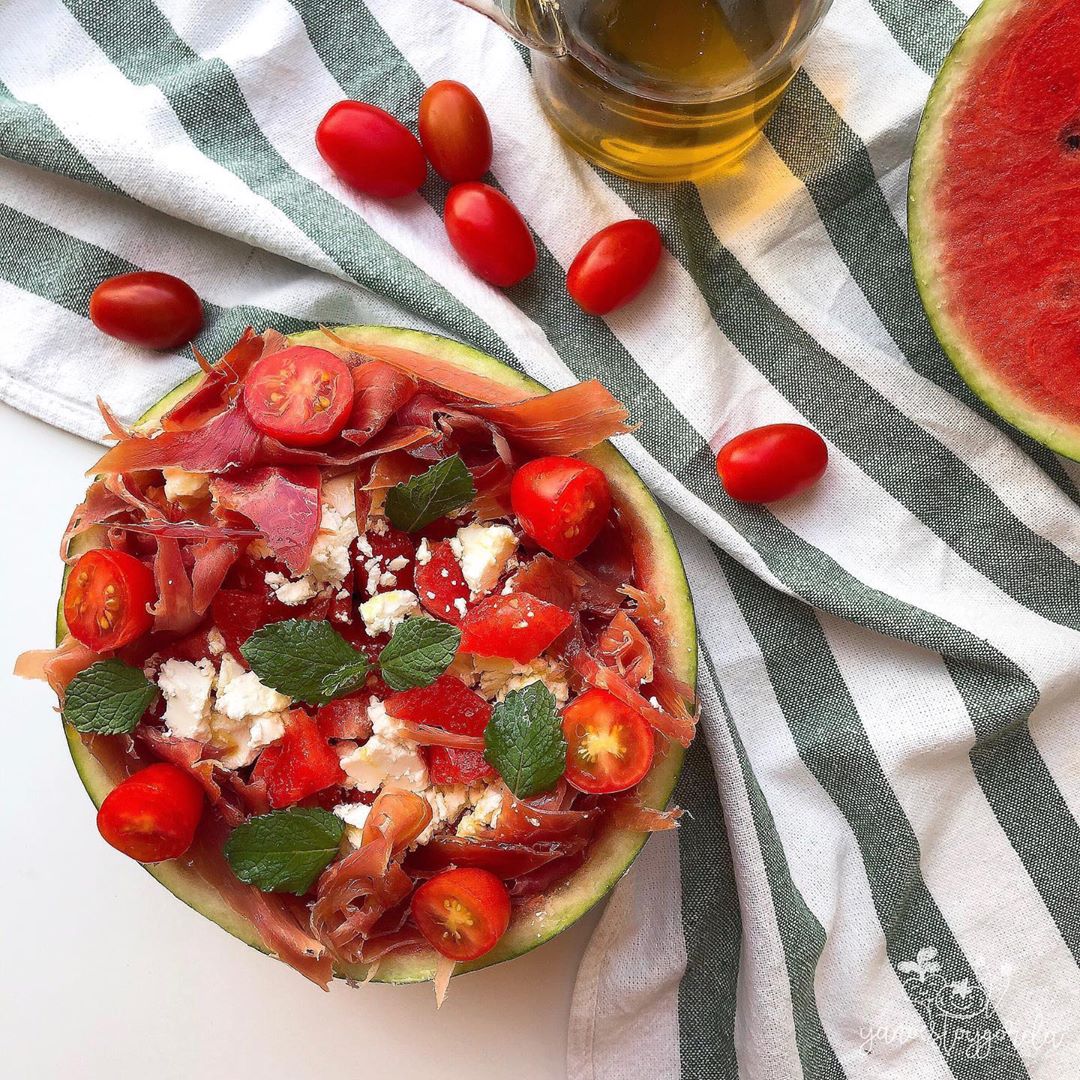 ENSALADA DE SANDÍA, JAMÓN Y QUESO DE CABRA