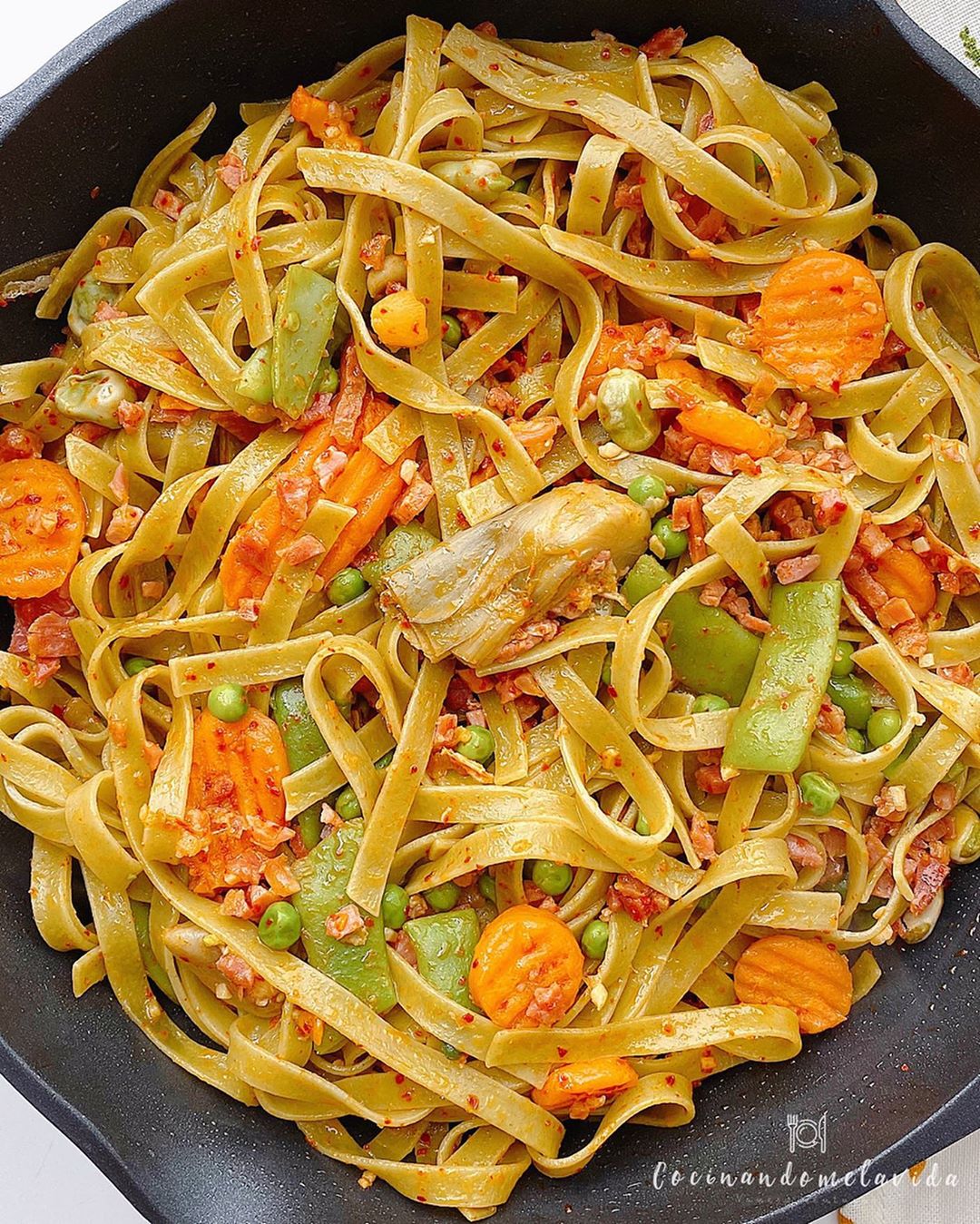 NIDOS DE PASTA CON MENESTRA Y JAMÓN - COCINANDOMELAVIDA por Vanessa