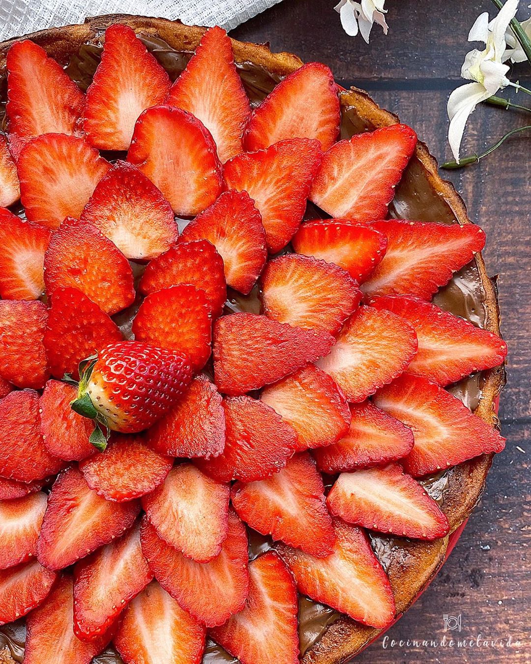 tarta de queso y fresas con chocolate