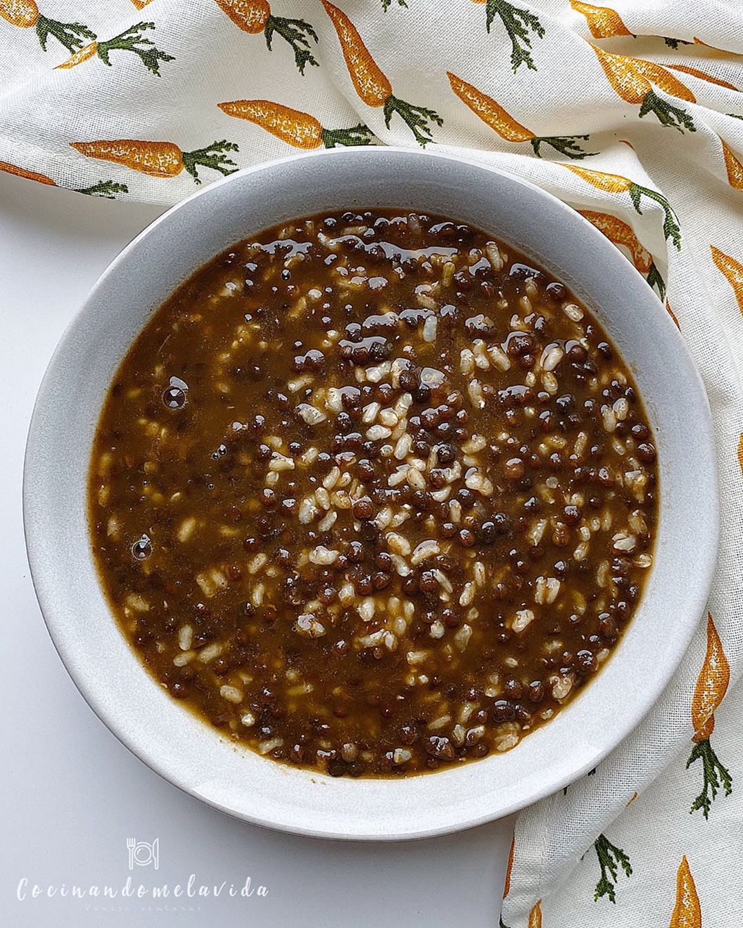 lentejas con verduras y arroz integral