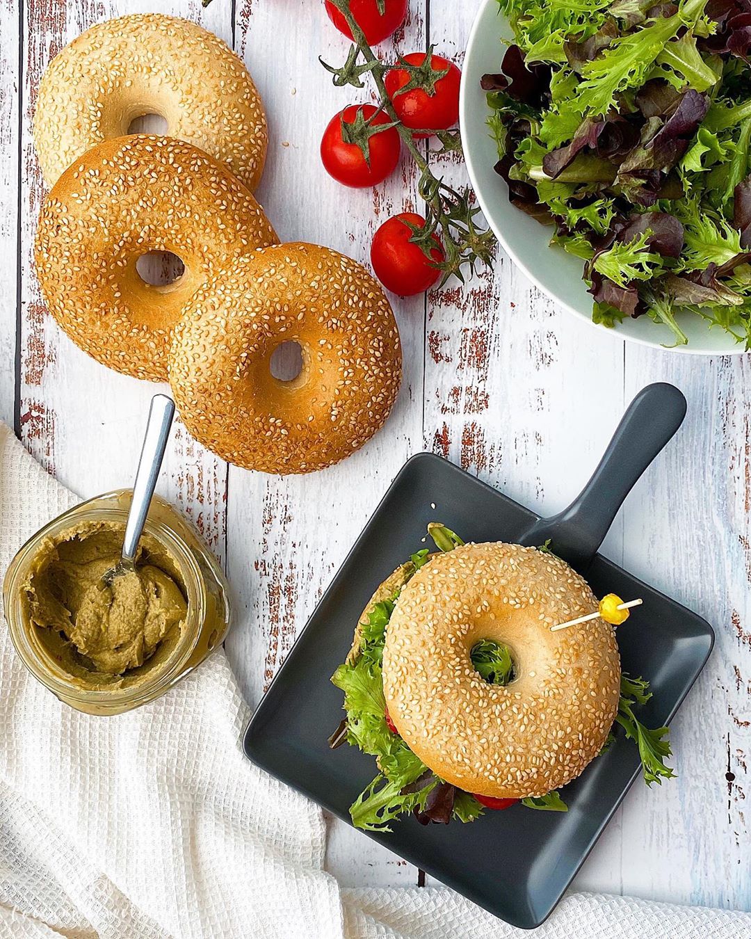 bagels caseros express y paté de sardinas