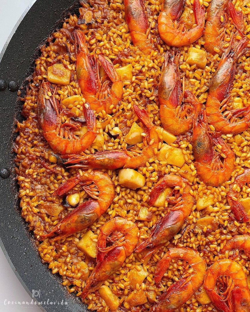 arroz con sepia y gamba roja