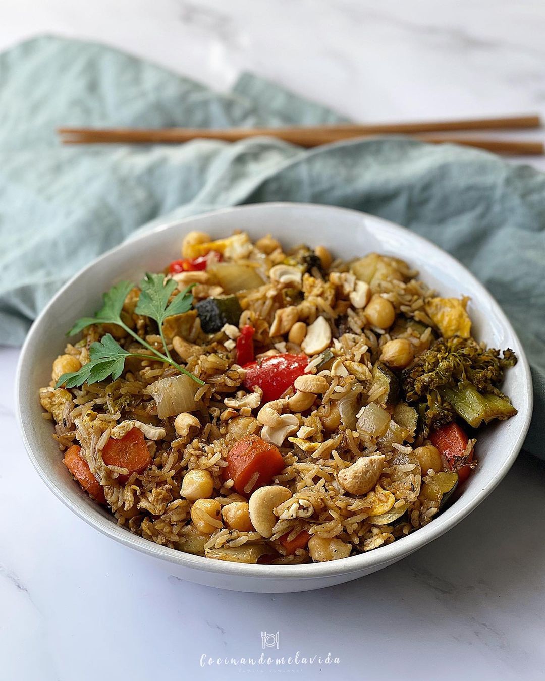 ARROZ FRITO CON VERDURAS ASADAS