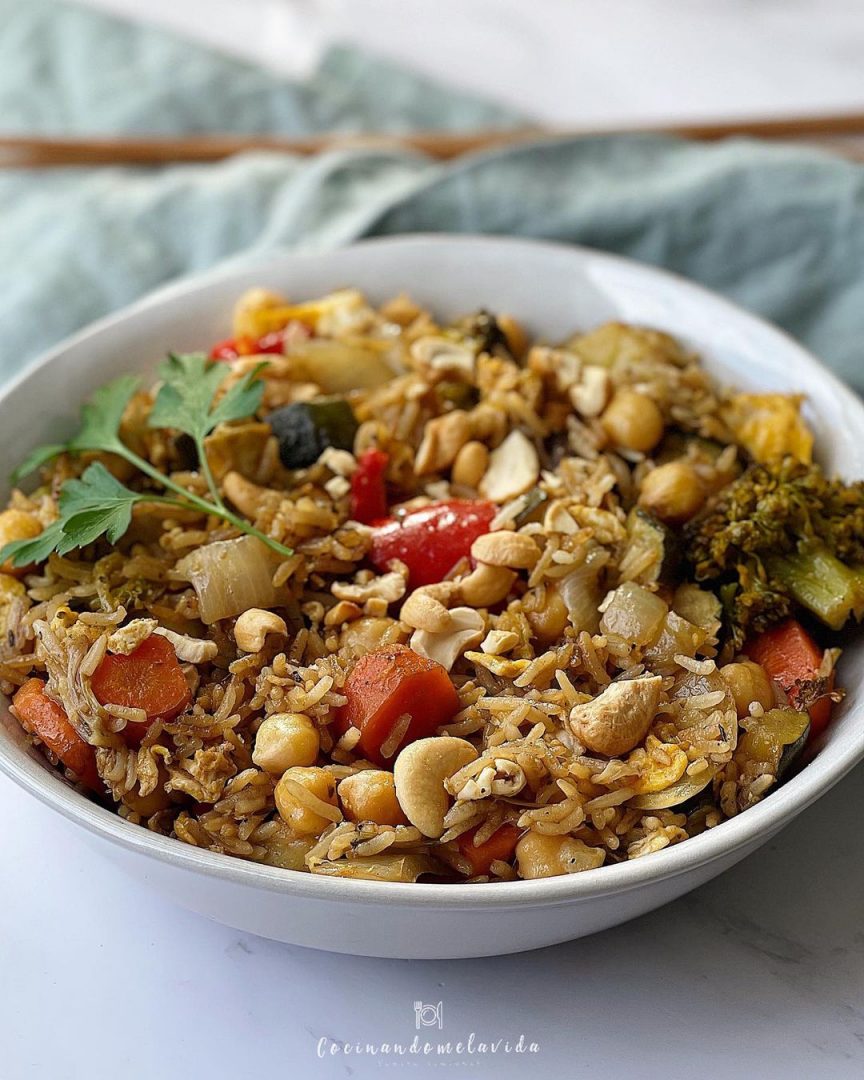 arroz frito con verduras asadas