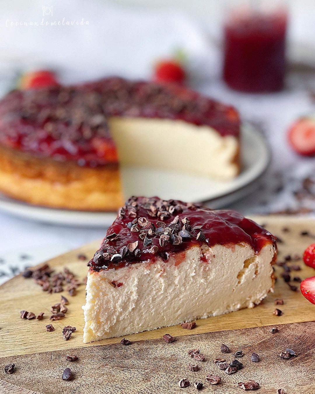 cheesecake con queso feta y mermelada casera express