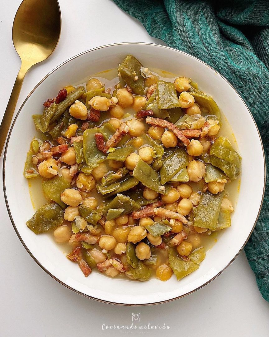 JUDÍA VERDE CON GARBANZOS Y BEICON - COCINANDOMELAVIDA