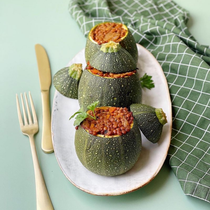 CALABACINES RELLENOS DE LENTEJAS CON VERDURAS