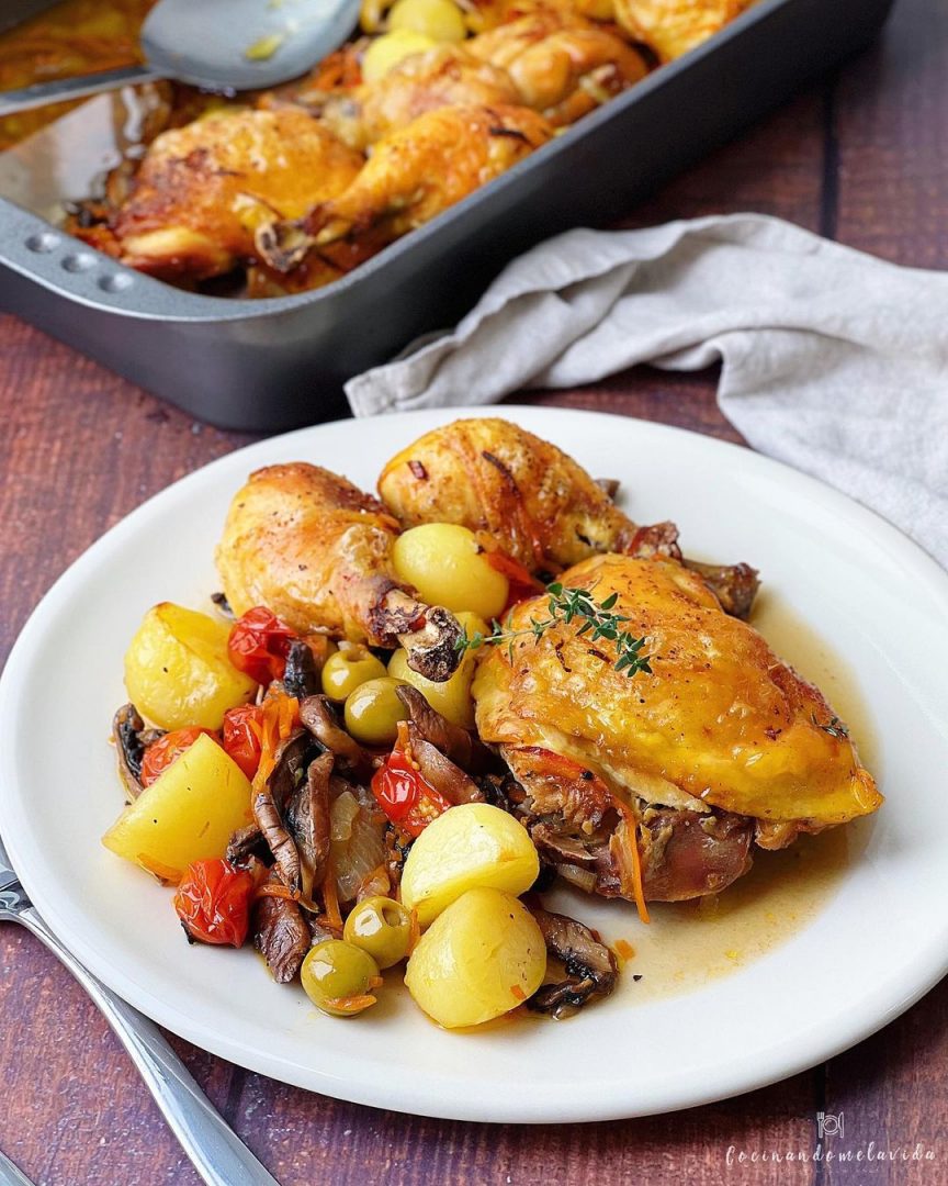 pollo al horno con aceitunas