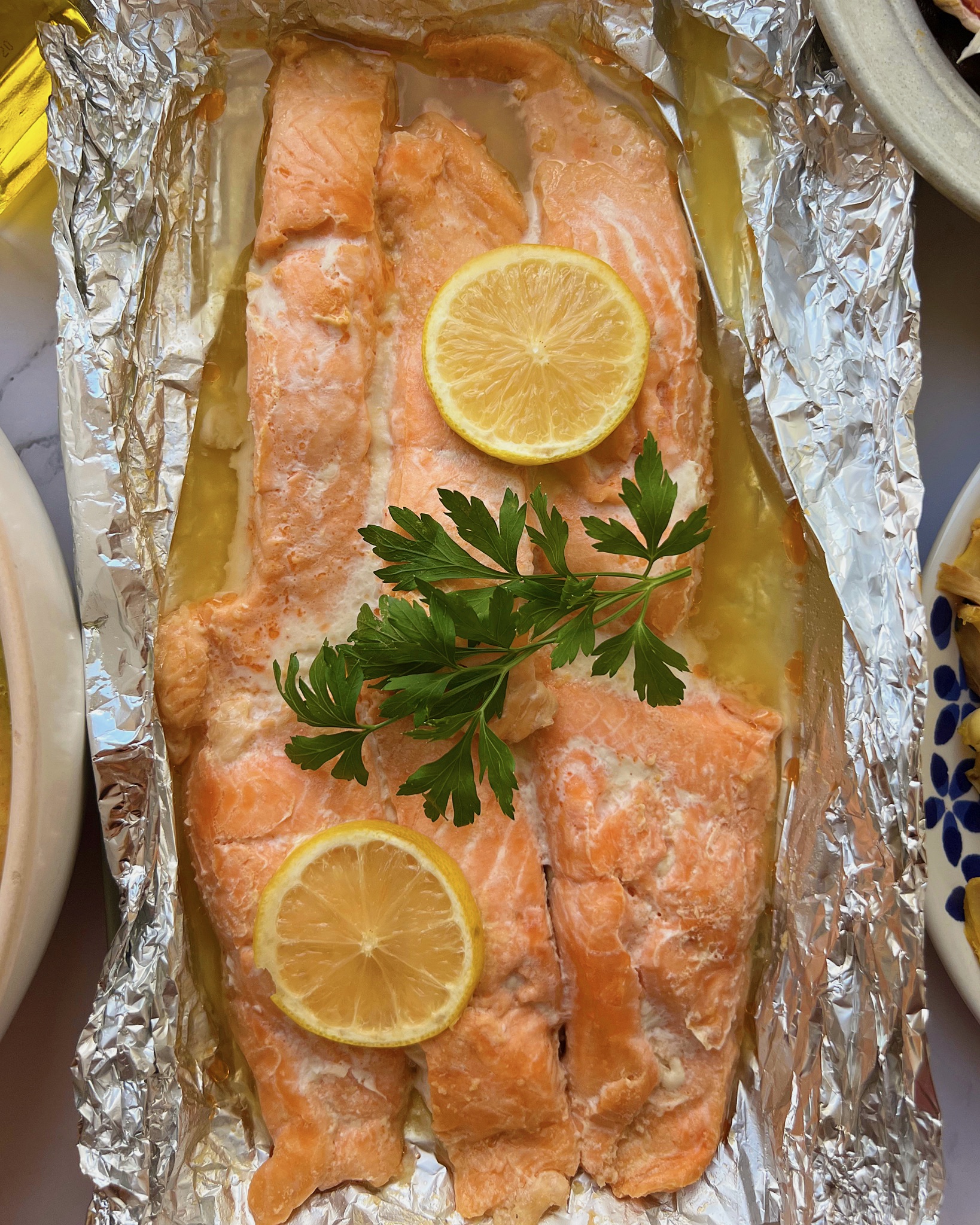 salmón en papillote con miel y limón