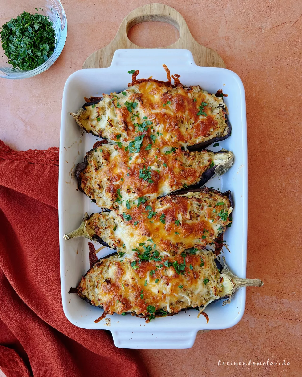 berenjenas rellenas de pollo y arroz